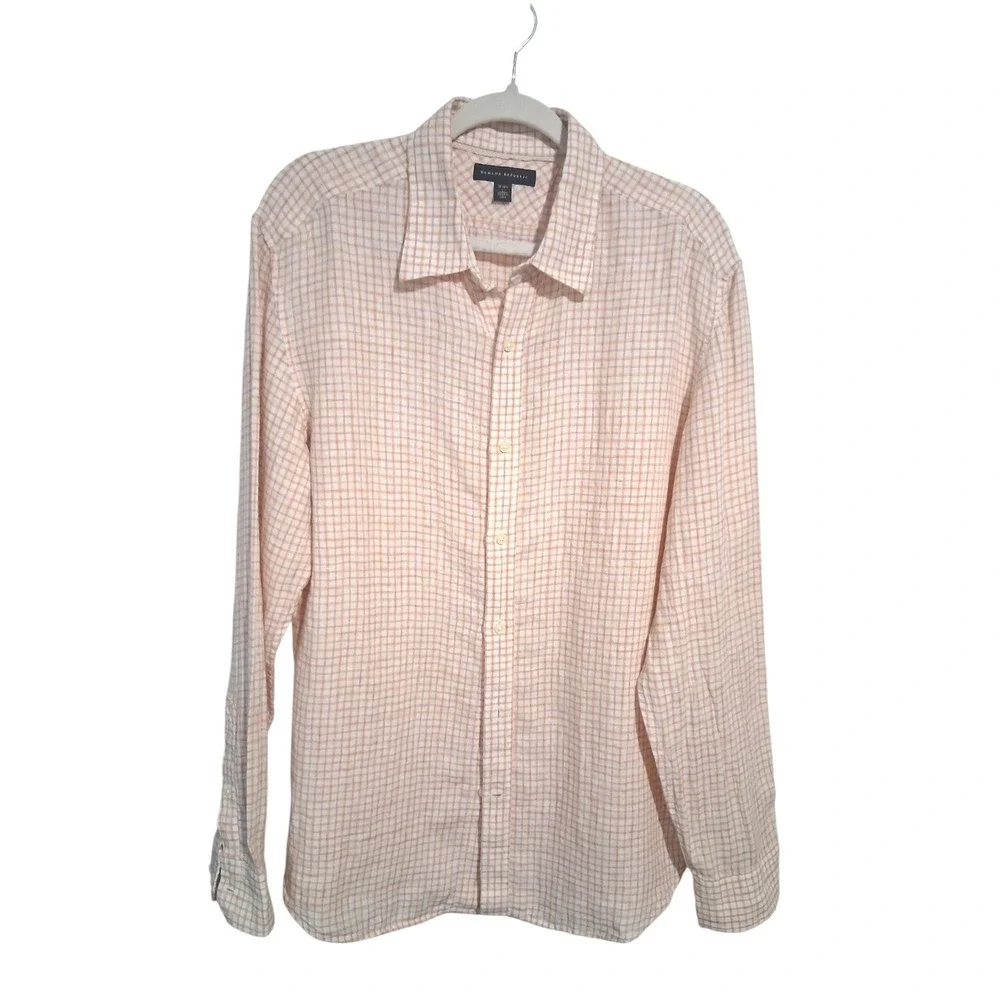 Banana Republic 100% Linen Mens size Large Euro Summer Beach Resort‎ Button Down